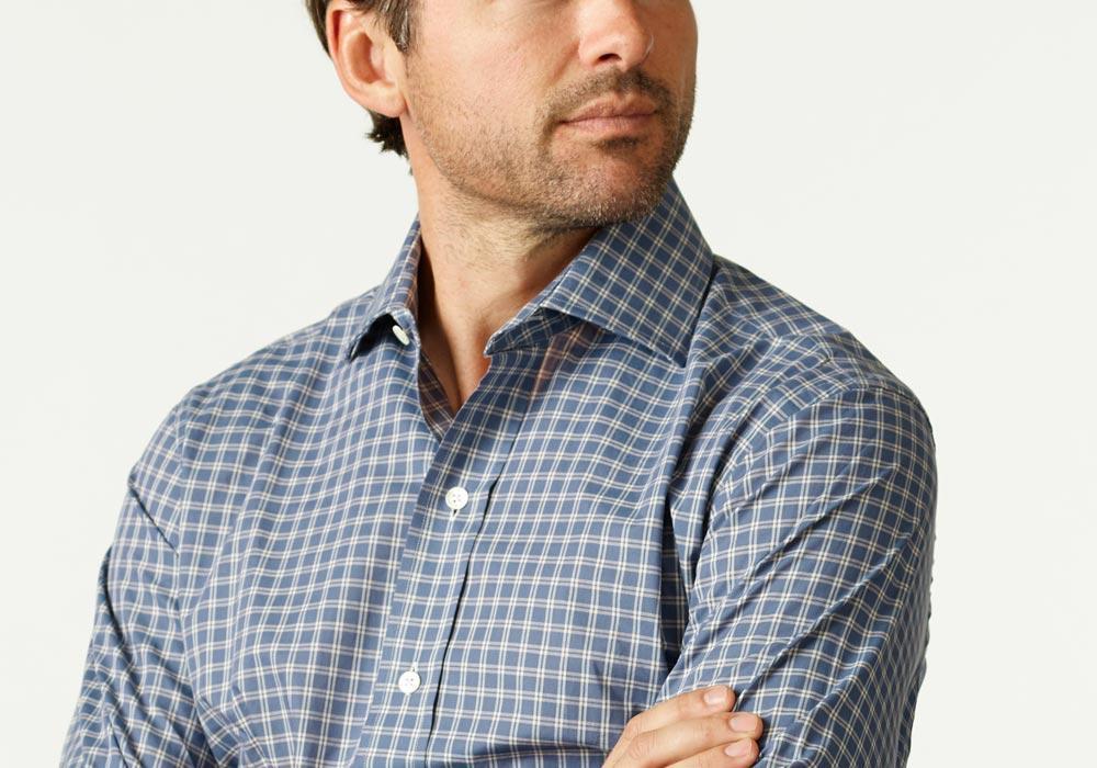 The Cadet Blue Montebello Check Dress Shirt Dress Shirt- Ledbury