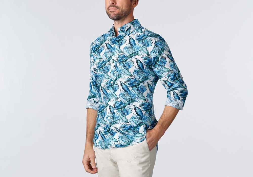 The Blue Greencrest Palm Print Casual Shirt Casual Shirt- Ledbury