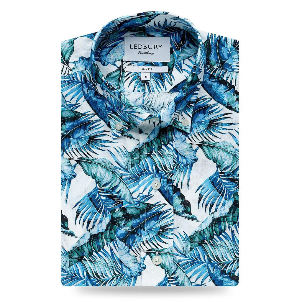 The Blue Greencrest Palm Print Casual Shirt Casual Shirt- Ledbury
