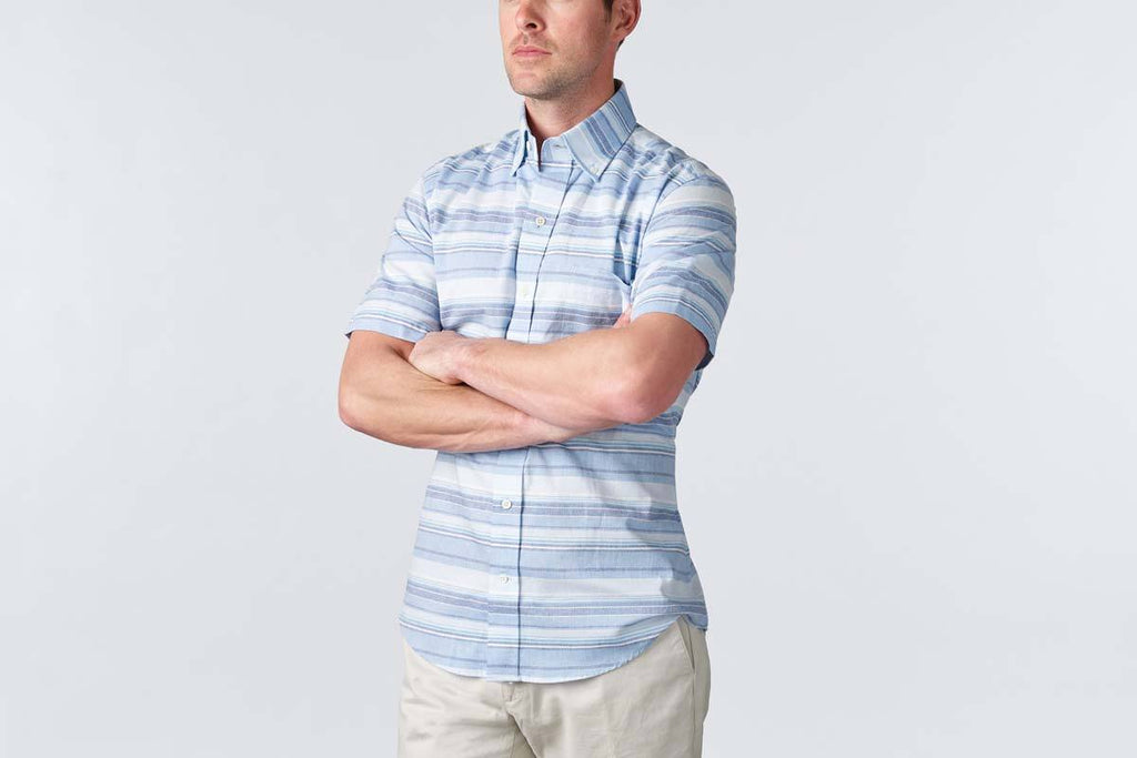 The Blue Short Sleeve Amberfield Stripe Casual Shirt Short Sleeve- Ledbury