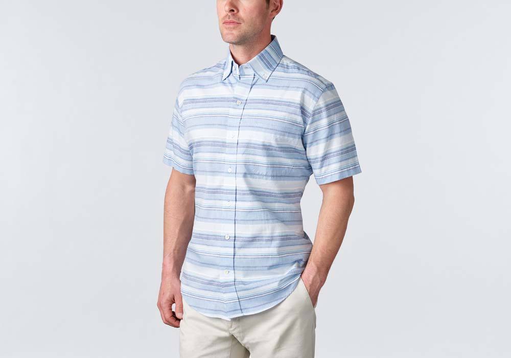 The Blue Short Sleeve Amberfield Stripe Casual Shirt Short Sleeve- Ledbury