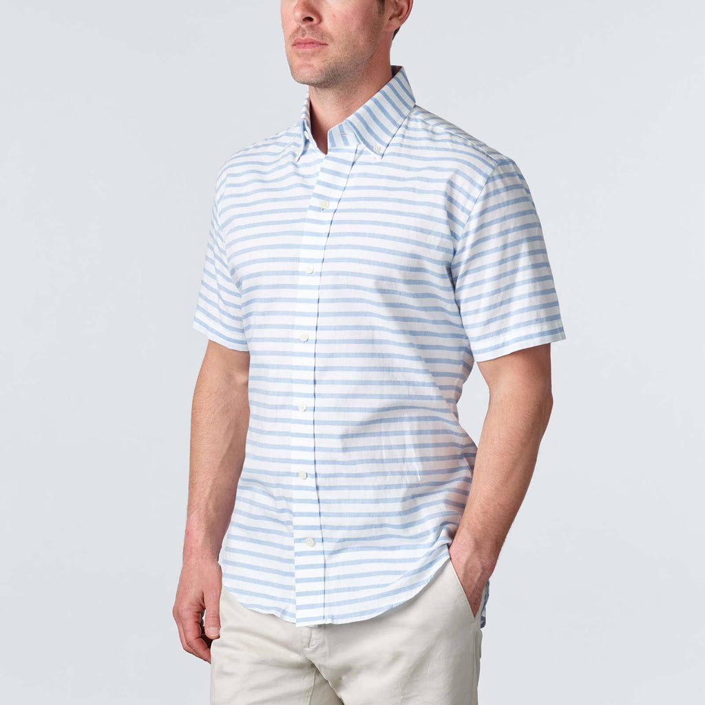 The Blue Short Sleeve Gunnin Stripe Casual Shirt Short Sleeve- Ledbury