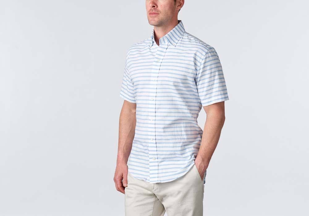 The Blue Short Sleeve Gunnin Stripe Casual Shirt Short Sleeve- Ledbury