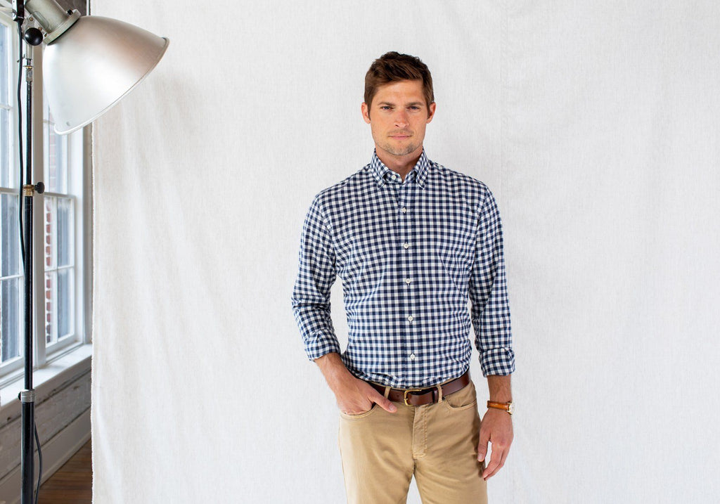 The Navy Currier Heather Gingham Casual Shirt Casual Shirt- Ledbury