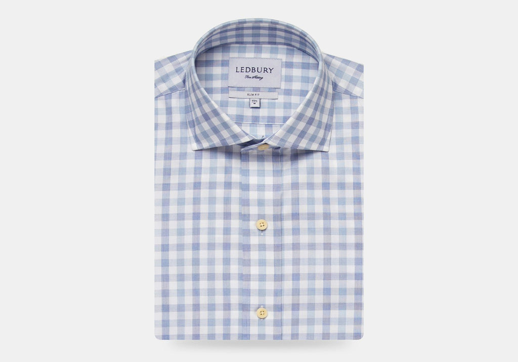 The Light Blue Corbly Gingham Dress Shirt Dress Shirt- Ledbury