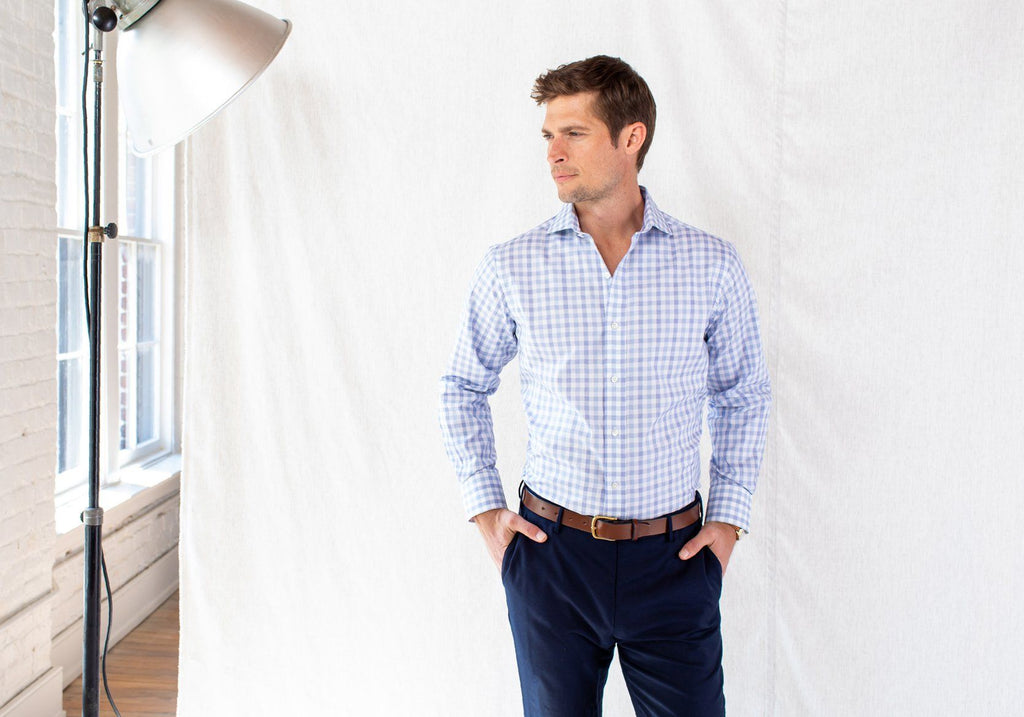 The Light Blue Corbly Gingham Dress Shirt Dress Shirt- Ledbury