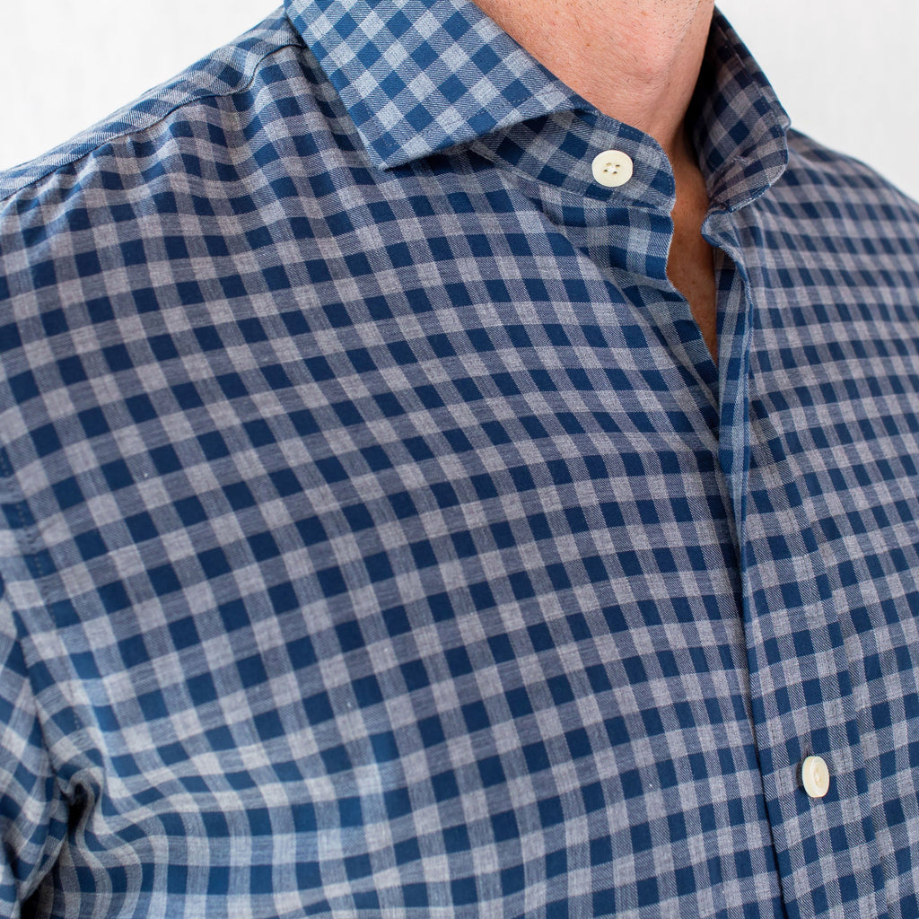The Aegean Blue Delham Brushed Gingham Casual Shirt Casual Shirt- Ledbury