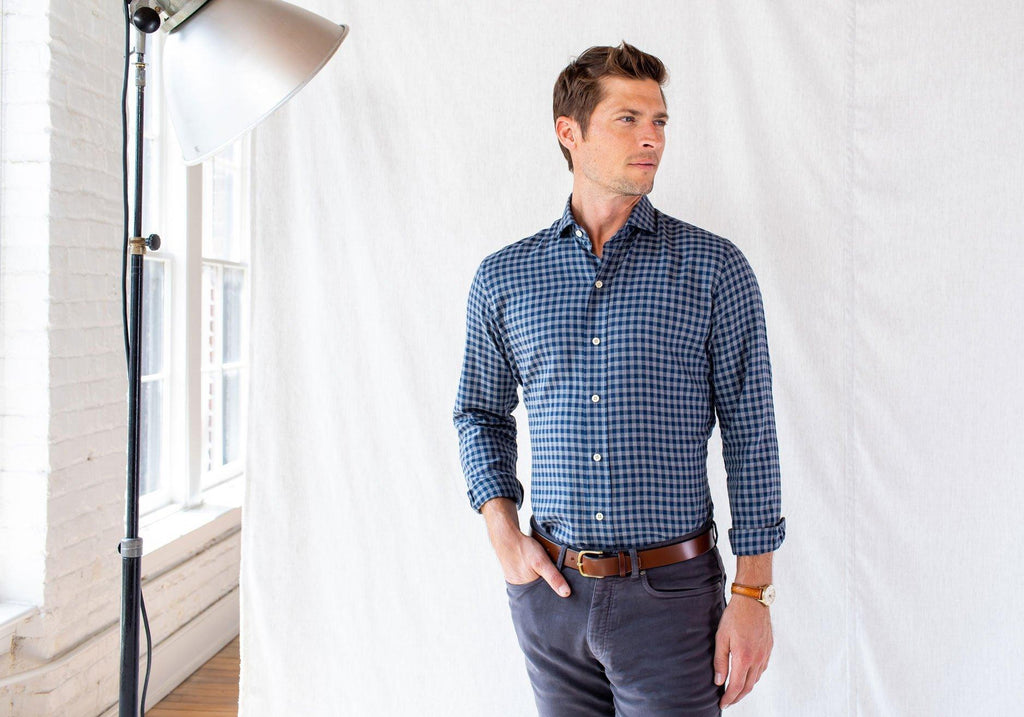 The Aegean Blue Delham Brushed Gingham Casual Shirt Casual Shirt- Ledbury