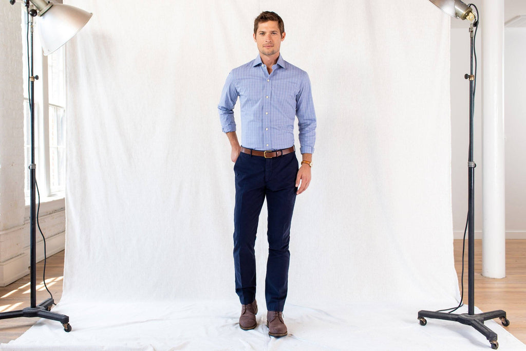 The Blue Woodward Windowpane Dress Shirt Dress Shirt- Ledbury