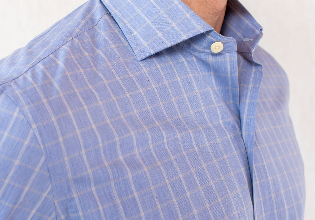 The Blue Woodward Windowpane Dress Shirt Dress Shirt- Ledbury