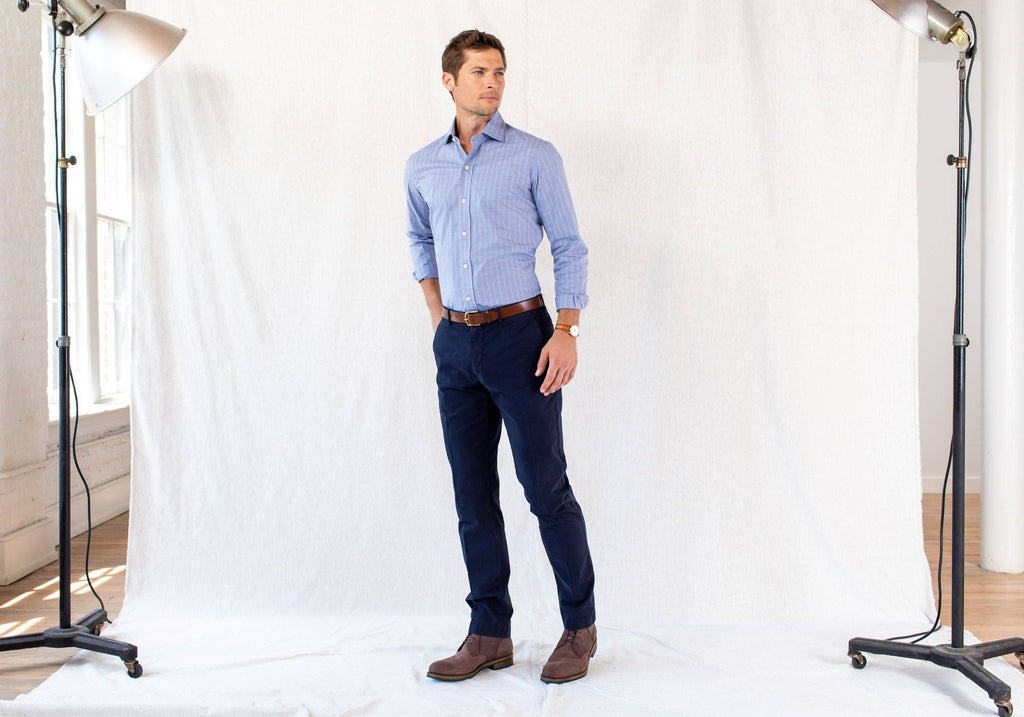 The Blue Woodward Windowpane Dress Shirt Dress Shirt- Ledbury