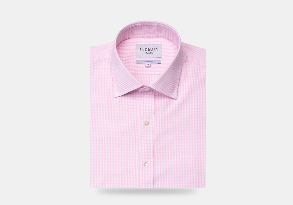 The Pink Gingham Poplin Dress Shirt Dress Shirt- Ledbury