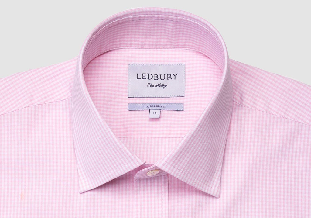 The Pink Gingham Poplin Dress Shirt Dress Shirt- Ledbury