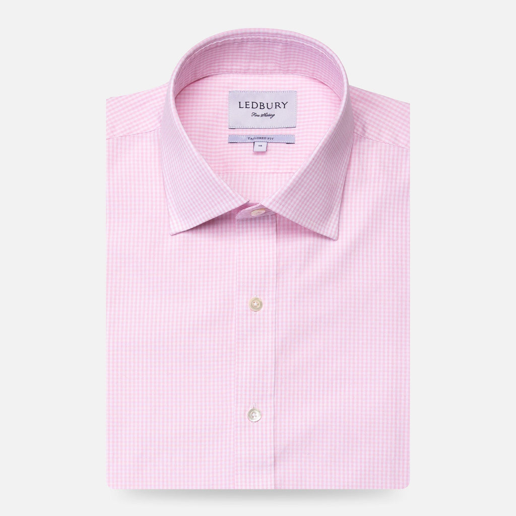 The Pink Gingham Poplin Dress Shirt Dress Shirt- Ledbury
