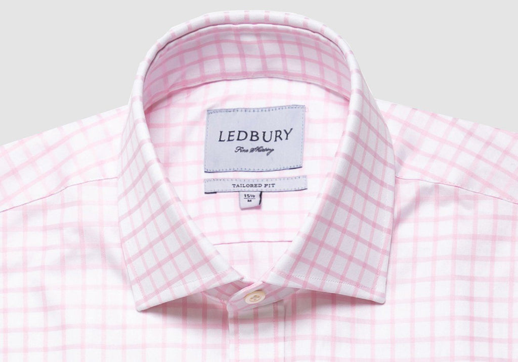 The Pink Fine Twill Windowpane Dress Shirt Dress Shirt- Ledbury