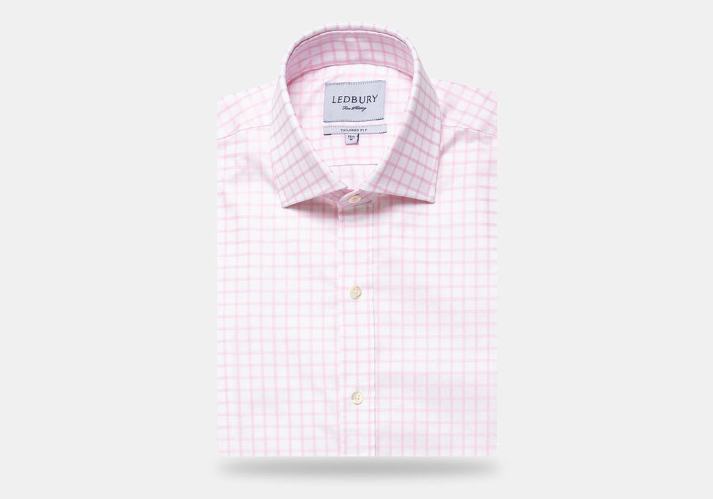 The Pink Fine Twill Windowpane Dress Shirt Dress Shirt- Ledbury