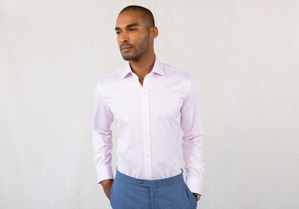 The Pink Fine Twill Windowpane Dress Shirt Dress Shirt- Ledbury