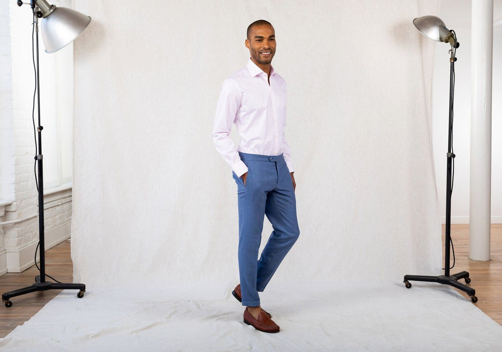 The Pink Fine Twill Windowpane Dress Shirt Dress Shirt- Ledbury