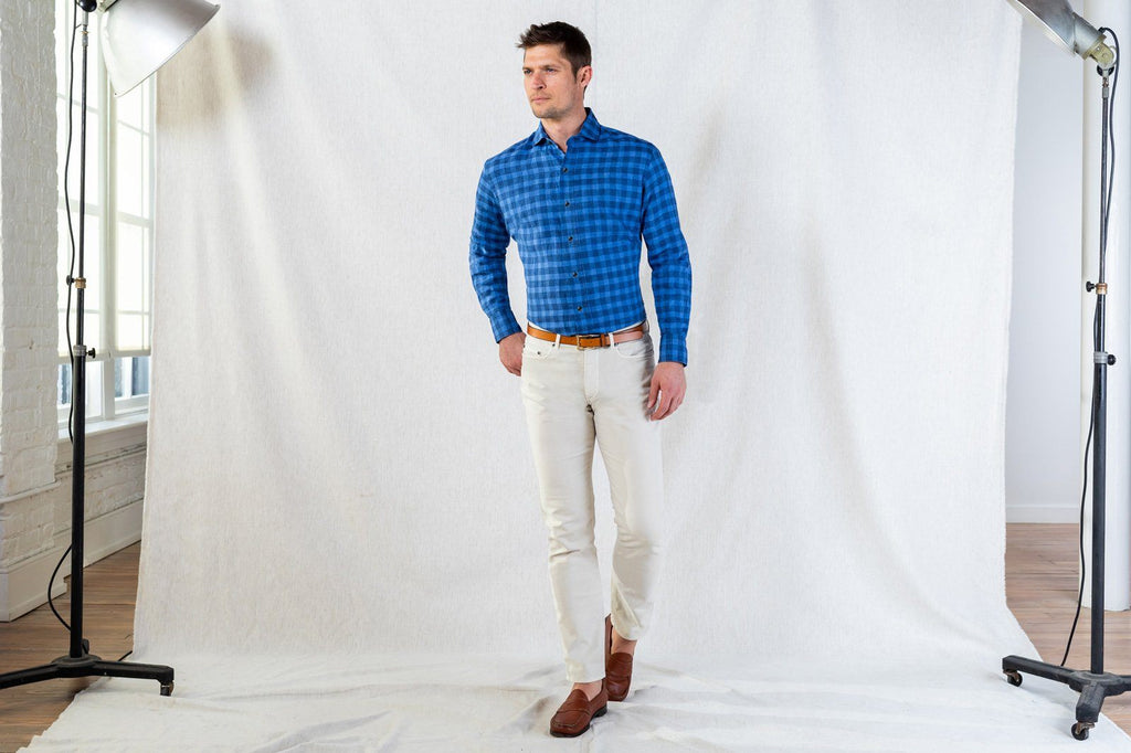 The Blue McClellan Cotton Linen Gingham Casual Shirt Casual Shirt- Ledbury
