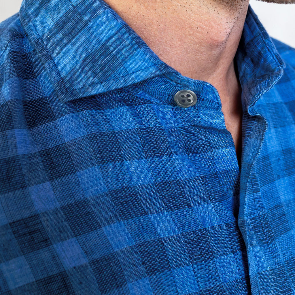 The Blue McClellan Cotton Linen Gingham Casual Shirt Casual Shirt- Ledbury