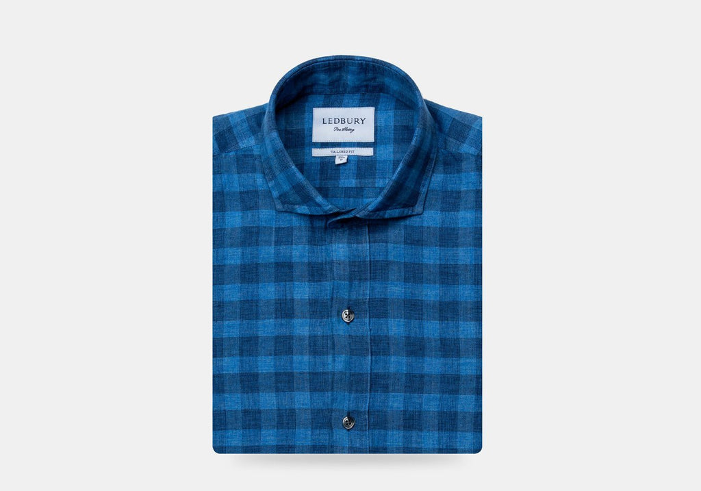 The Blue McClellan Cotton Linen Gingham Casual Shirt Casual Shirt- Ledbury