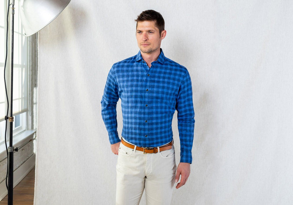The Blue McClellan Cotton Linen Gingham Casual Shirt Casual Shirt- Ledbury