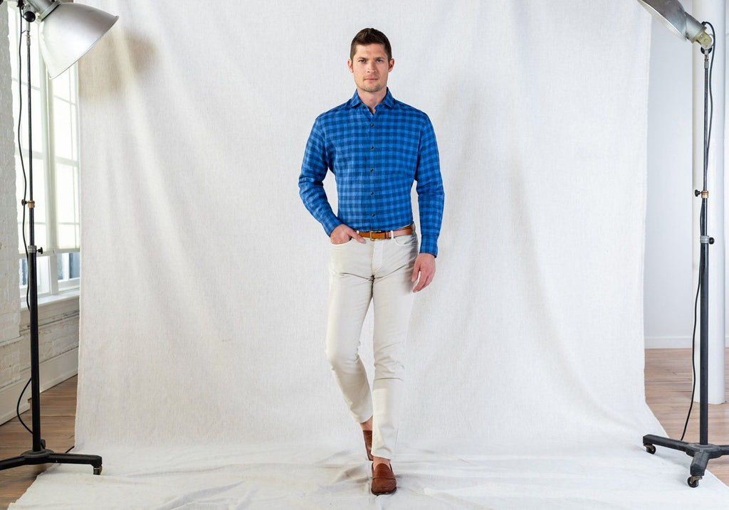 The Blue McClellan Cotton Linen Gingham Casual Shirt Casual Shirt- Ledbury