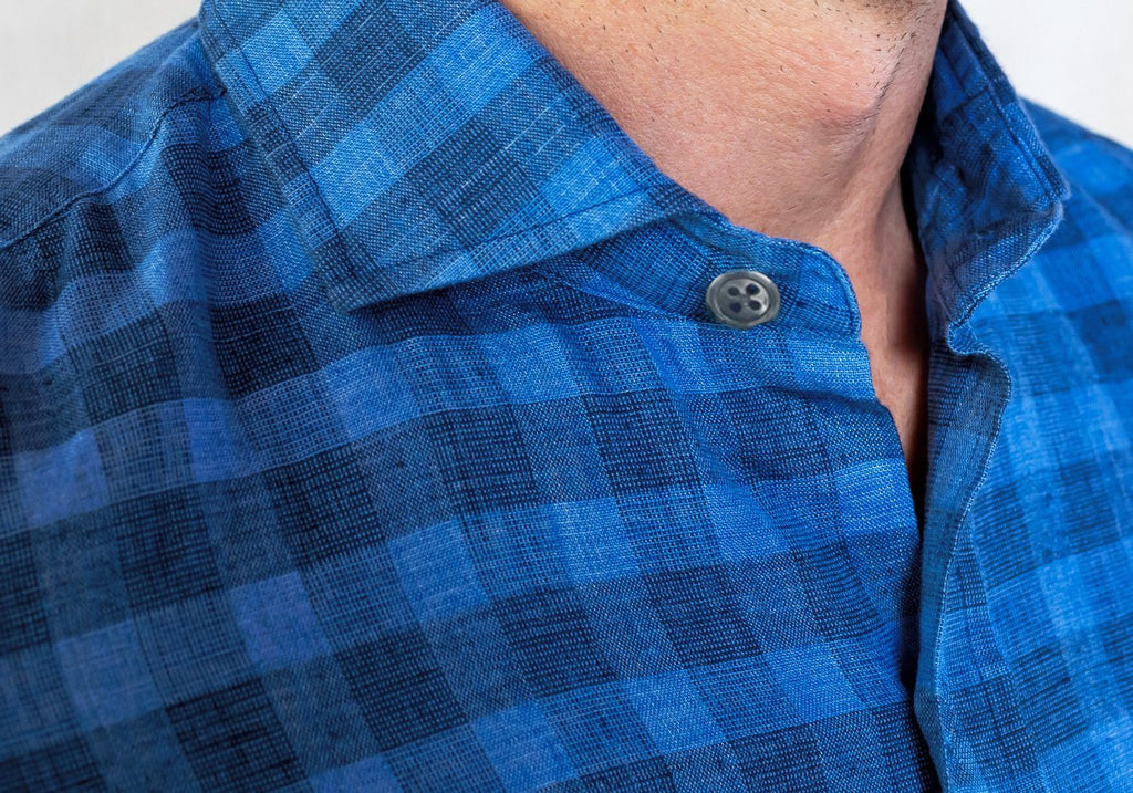 The Blue McClellan Cotton Linen Gingham Casual Shirt Casual Shirt- Ledbury