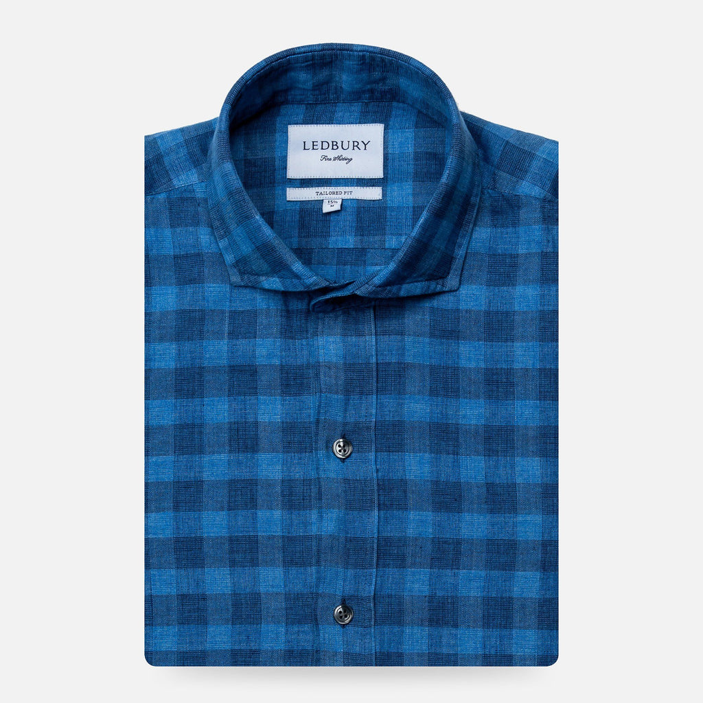 The Blue McClellan Cotton Linen Gingham Casual Shirt Casual Shirt- Ledbury