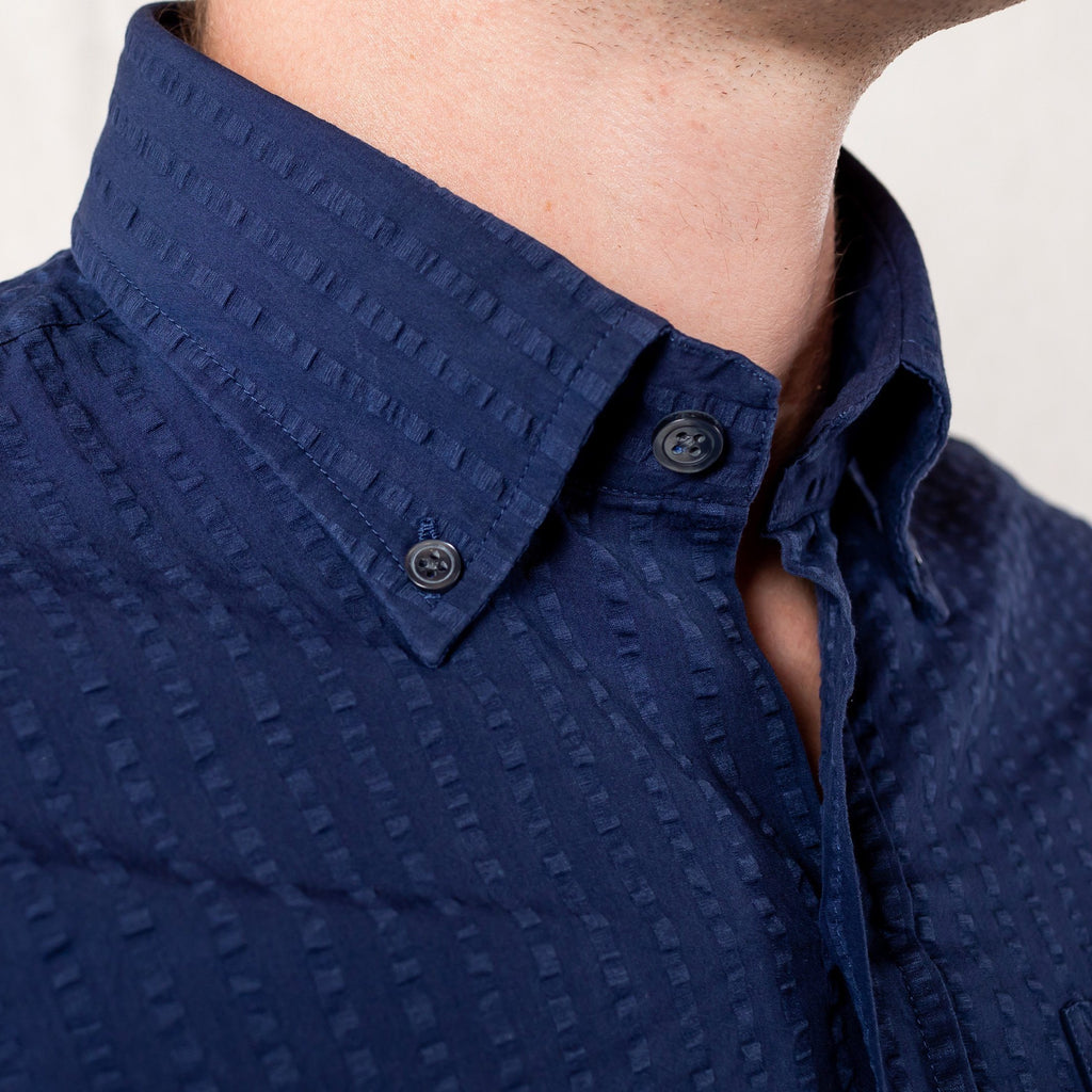 The Navy Stanston Seersucker Casual Shirt Casual Shirt- Ledbury