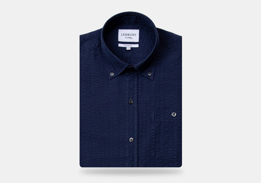 The Navy Stanston Seersucker Casual Shirt Casual Shirt- Ledbury