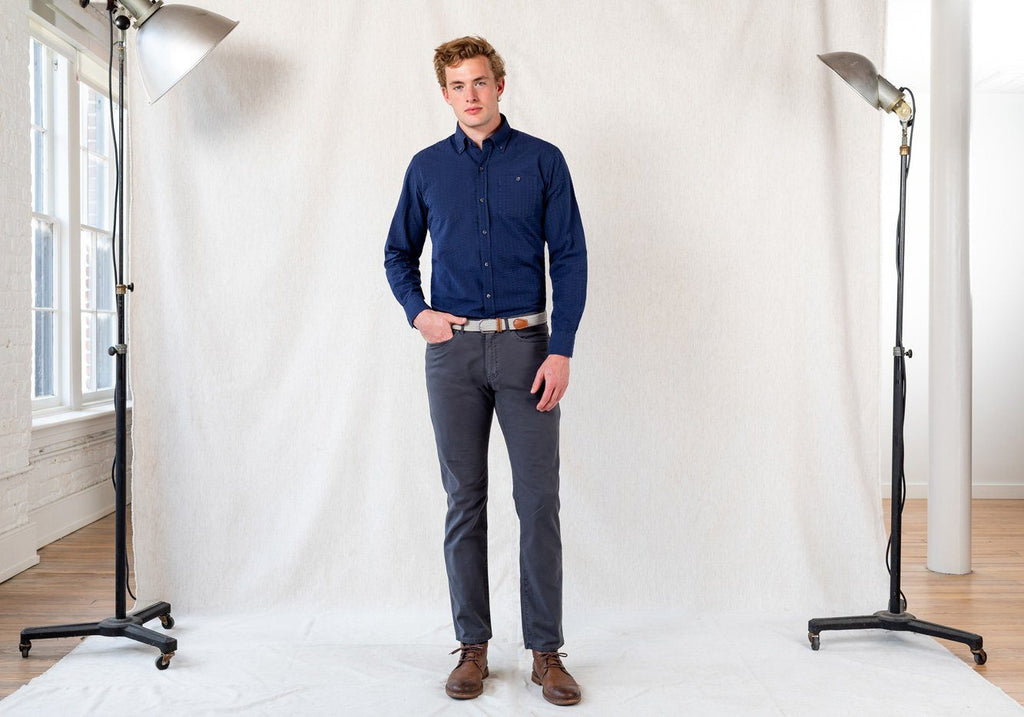 The Navy Stanston Seersucker Casual Shirt Casual Shirt- Ledbury