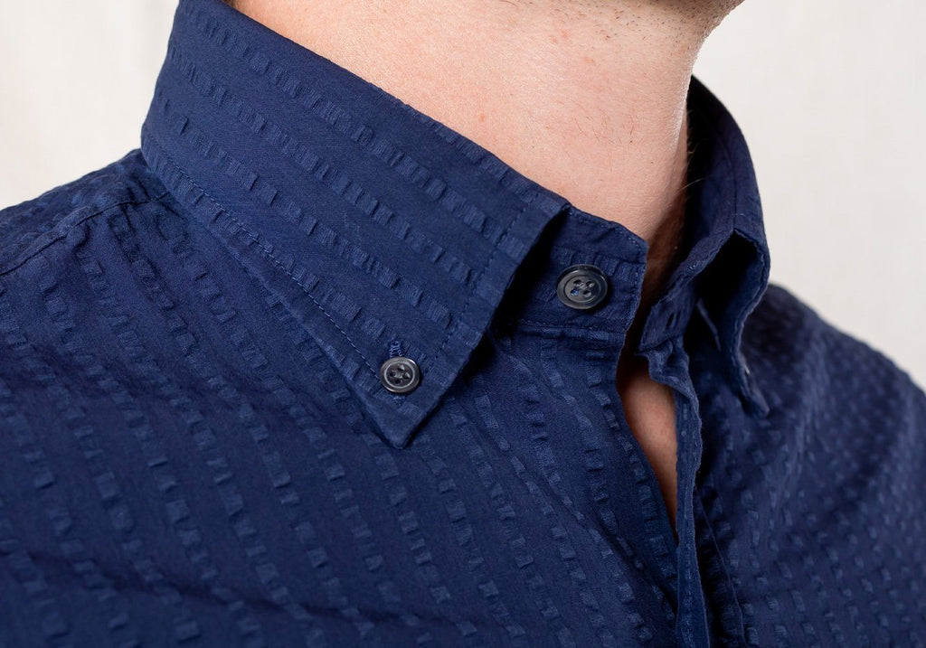 The Navy Stanston Seersucker Casual Shirt Casual Shirt- Ledbury