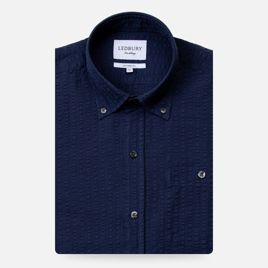 The Navy Stanston Seersucker Casual Shirt Casual Shirt- Ledbury
