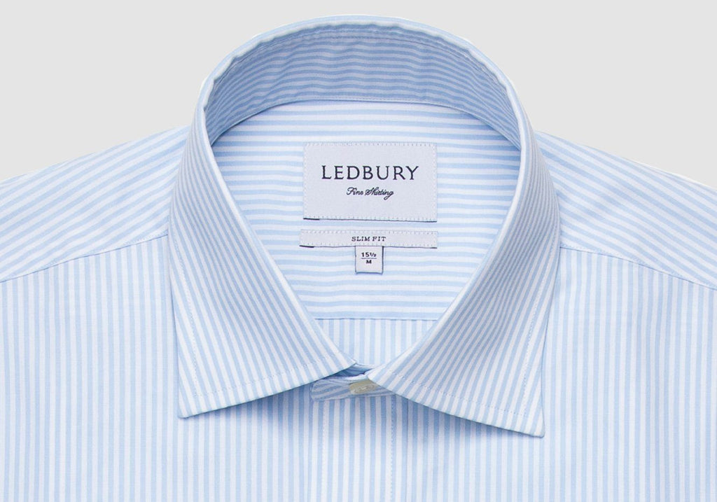 The Light Blue Edsel Stripe Poplin Dress Shirt Dress Shirt- Ledbury