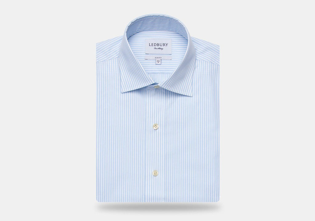 The Light Blue Edsel Stripe Poplin Dress Shirt Dress Shirt- Ledbury