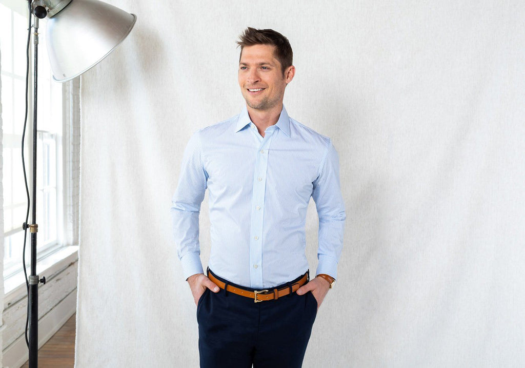 The Light Blue Edsel Stripe Poplin Dress Shirt Dress Shirt- Ledbury