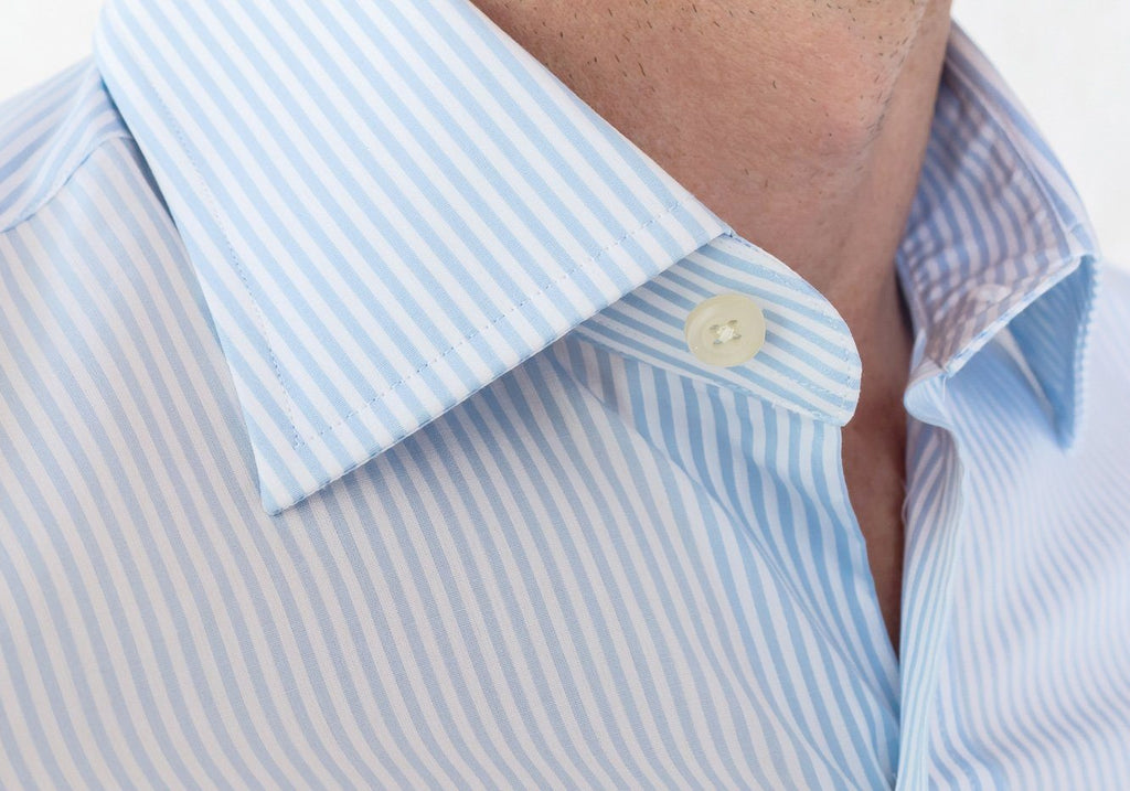 The Light Blue Edsel Stripe Poplin Dress Shirt Dress Shirt- Ledbury