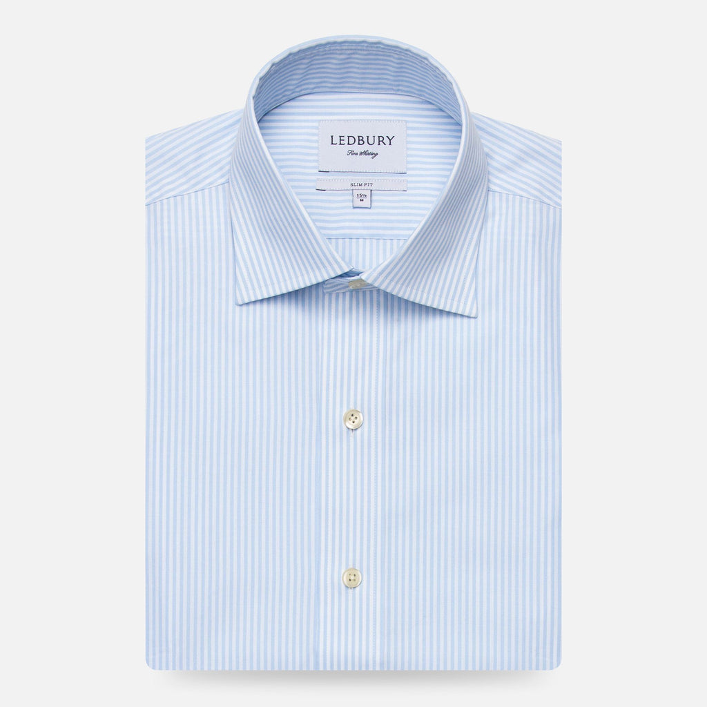 The Light Blue Edsel Stripe Poplin Dress Shirt Dress Shirt- Ledbury