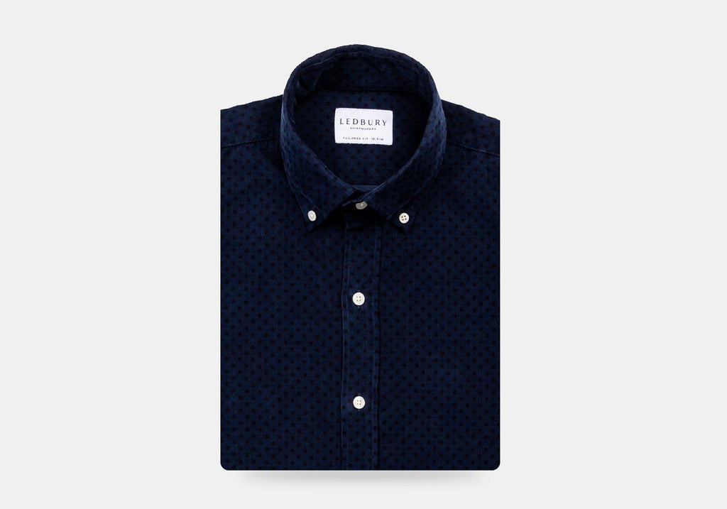 The Navy Temperly Corduroy Dot Casual Shirt Casual Shirt- Ledbury