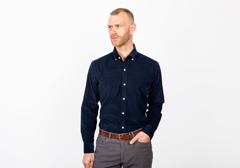 The Navy Temperly Corduroy Dot Casual Shirt Casual Shirt- Ledbury