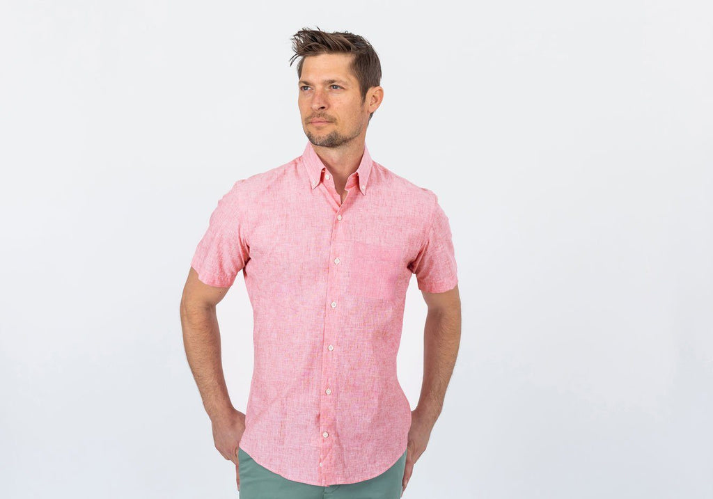 The Red Short Sleeve Covington Cotton Linen Casual Shirt Short Sleeve- Ledbury
