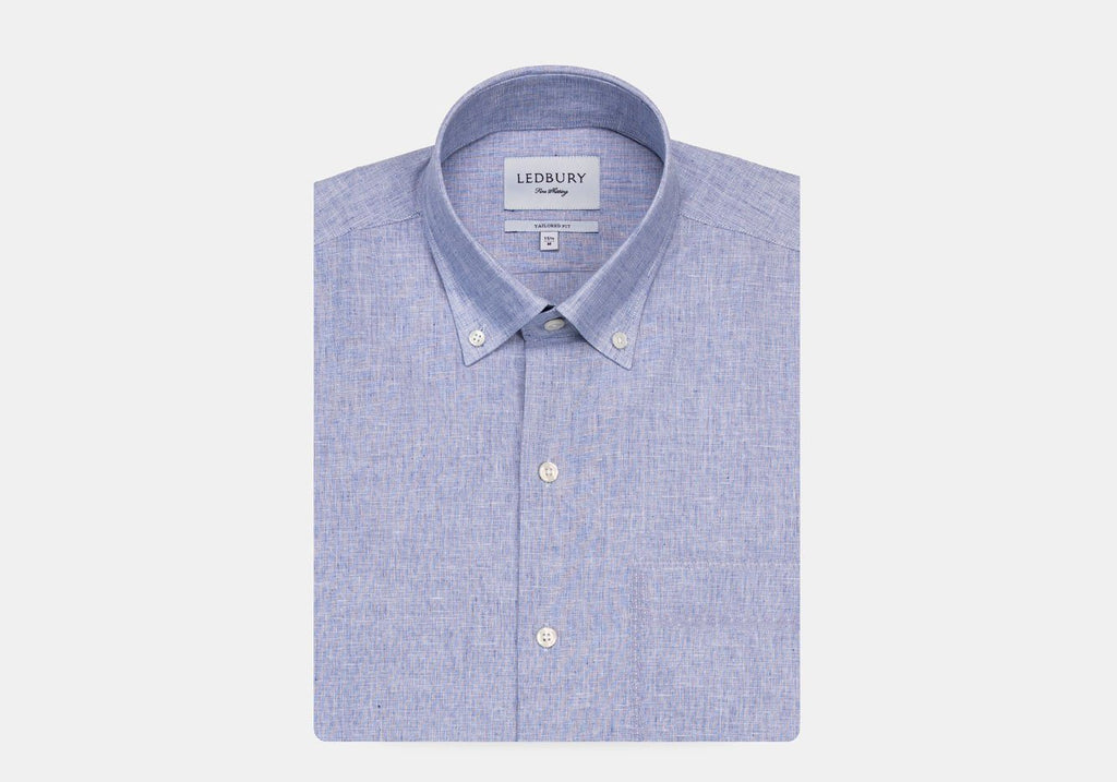 The Light Blue Short Sleeve Covington Cotton Linen Casual Shirt Short Sleeve- Ledbury