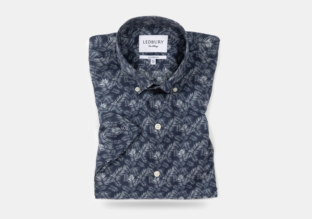 The Navy Short Sleeve Parke Printed Poplin Casual Shirt Short Sleeve- Ledbury