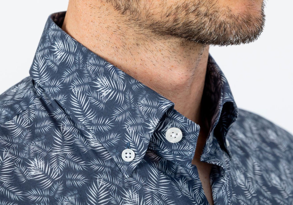The Navy Short Sleeve Parke Printed Poplin Casual Shirt Short Sleeve- Ledbury
