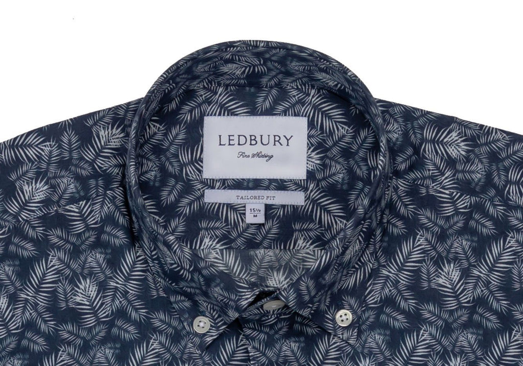 The Navy Short Sleeve Parke Printed Poplin Casual Shirt Short Sleeve- Ledbury