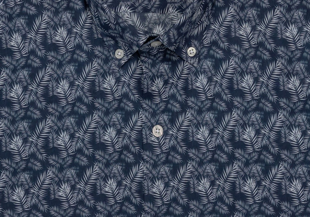 The Navy Short Sleeve Parke Printed Poplin Casual Shirt Short Sleeve- Ledbury