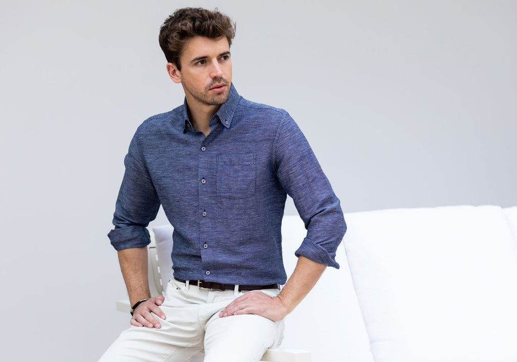The Navy Allerton Cotton Linen Casual Shirt Casual Shirt- Ledbury