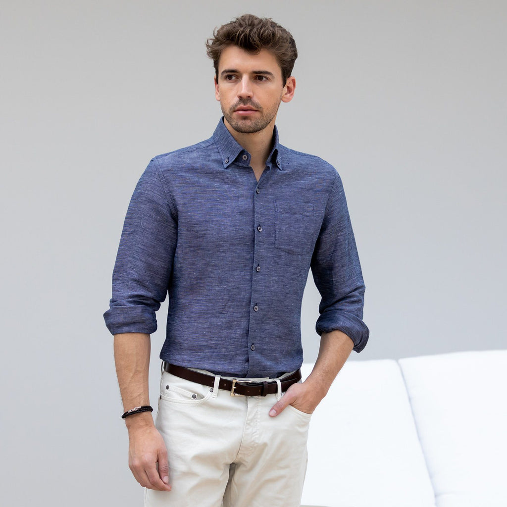 The Navy Allerton Cotton Linen Casual Shirt Casual Shirt- Ledbury