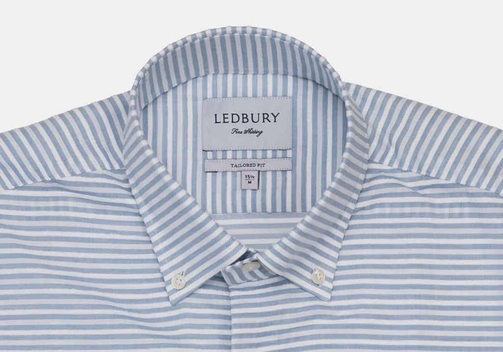 The Blue Short Sleeve Wysall Stripe Casual Shirt Short Sleeve- Ledbury